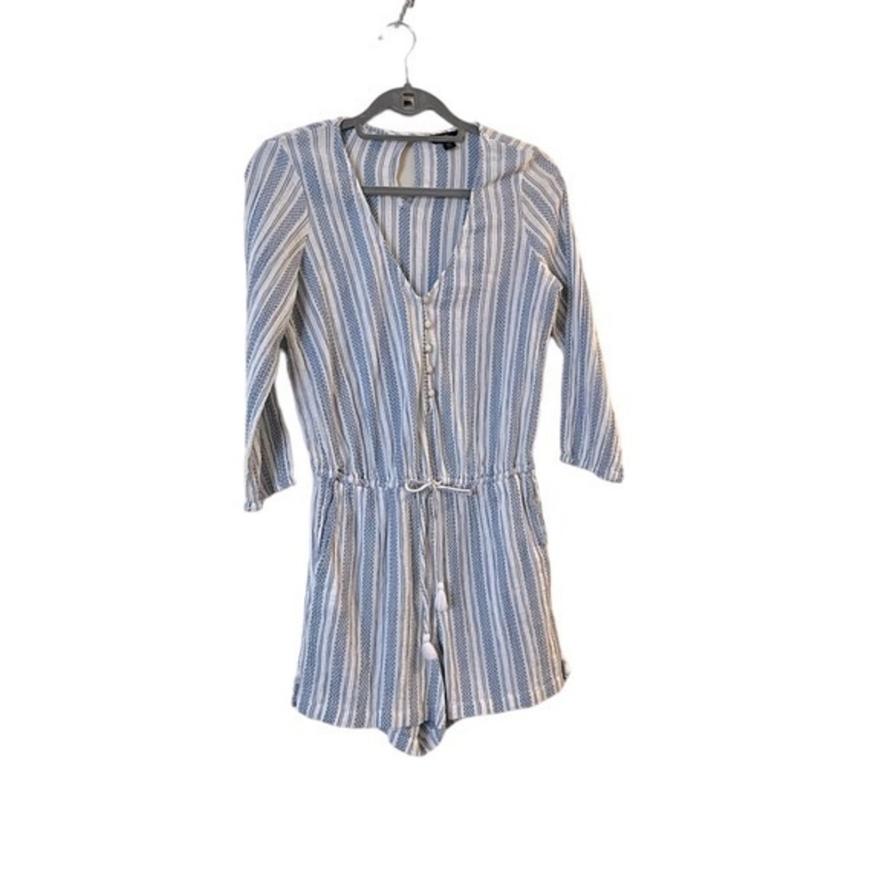 J.Crew blue & white striped 100% cotton 1 piece shorts romper Style #L2768